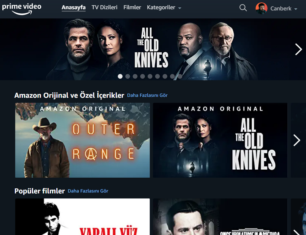 Prime Video Platformu Arayüzü